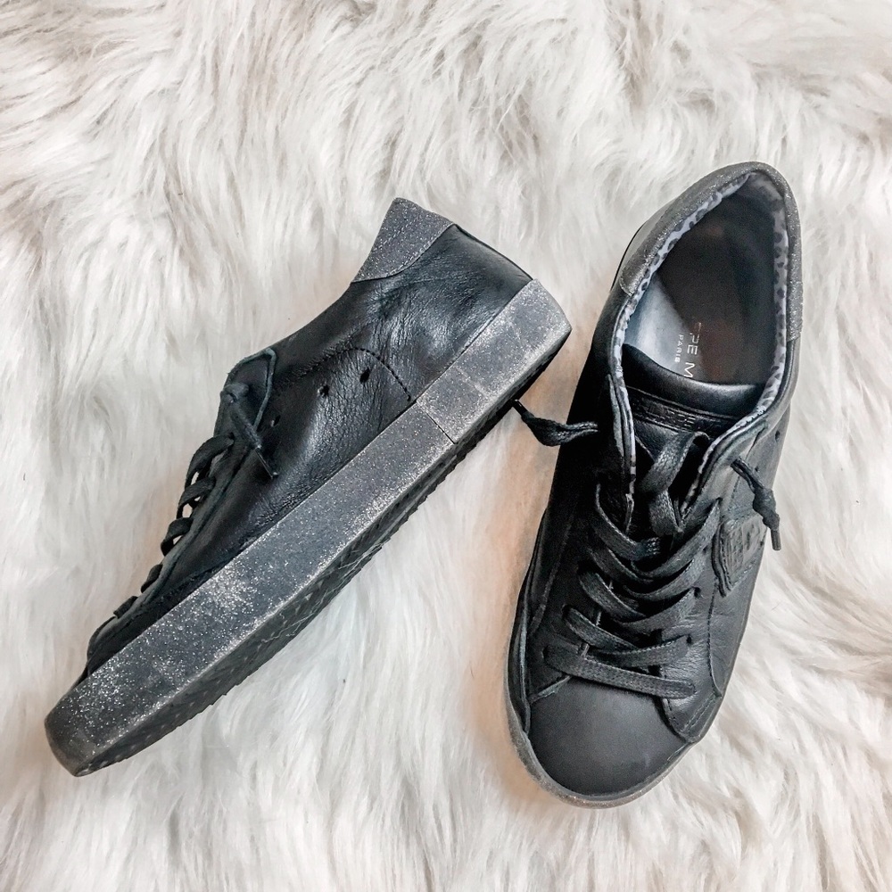 Philippe Model Black Glitter Sneakers